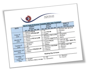 Year 8, 9 and 10 DT4 Summer Timetable